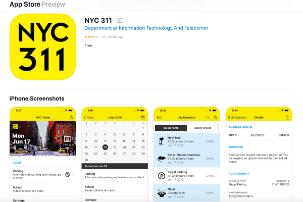 311 Mobile App Store page